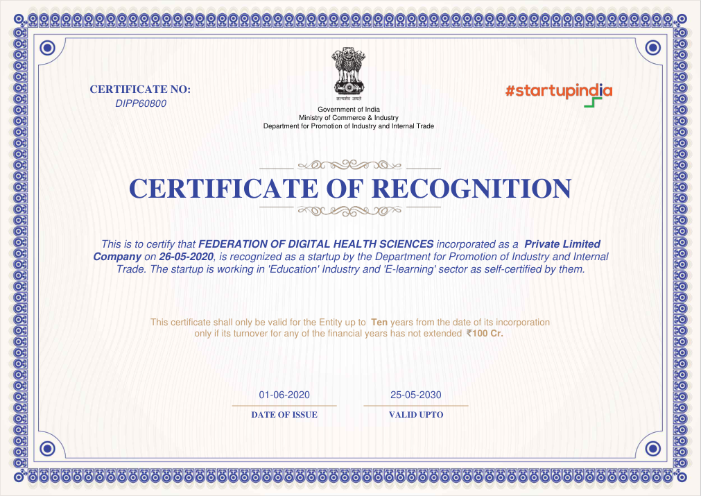 First page of DPIIT Startup Recognition