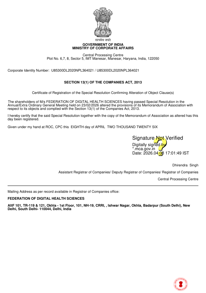 First page of Registration of The Special Resolution